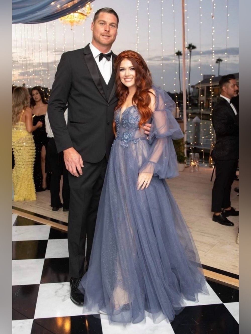 CINDERELLA DIVINE Ethereal Smoky Blue Tulle Evening Ball Gown size 8